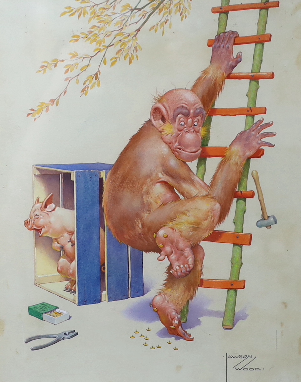 Lawson Wood (British, 1878-1957), 'The Handyman', watercolour and gouache on paper, 38 x 30cm and a Lawson Wood (British, 1878-1957), 'There Aint' Goin' to be no Core', watercolour and gouache on paper, 37 x 29cm